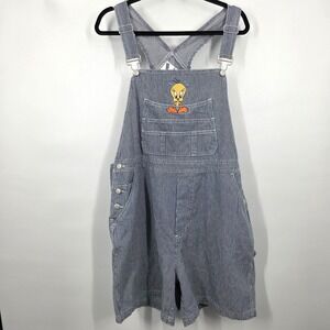 NEW VTG Tweety Overalls Womens XL Blue Stripe Denim Looney Tunes Tweety Bird